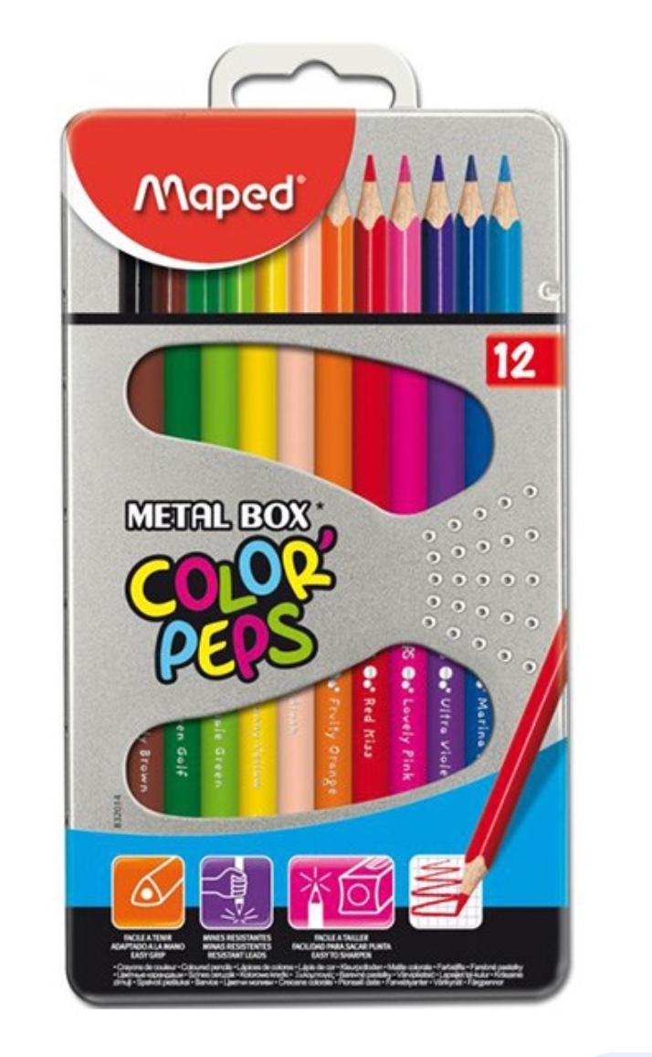 مداد رنگی ۱۲رنگ جعبه فلزی مپد